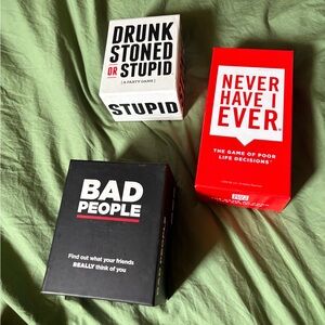 Party Card Game Bundle - Drunk Stoned or Stupid, Never Have I Ever, Bad People